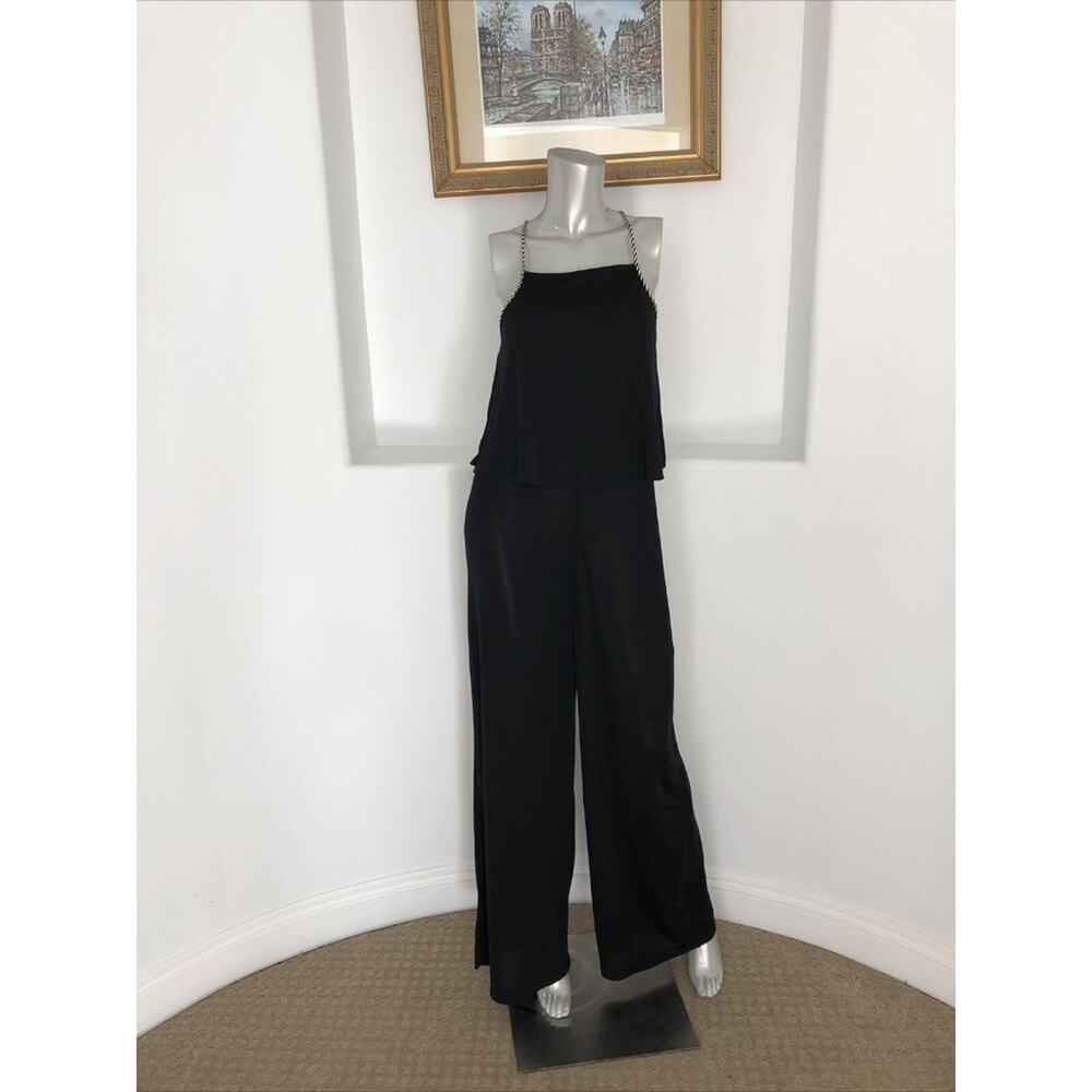 Zara Trafaluc Black Wide Leg Jumpsuit S Open Back Criss Cross Rope Straps - Picture 5 of 14